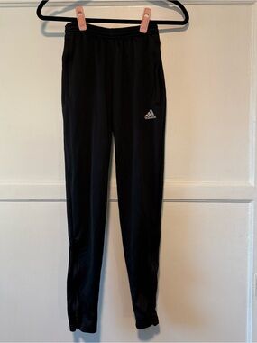 Adidas Black Athletic Track Pants, Zipper Bottom